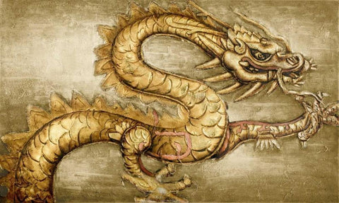 Golden Dragon White Modern Wood Framed Art Print with Double Matting by Art Atelier Alliance