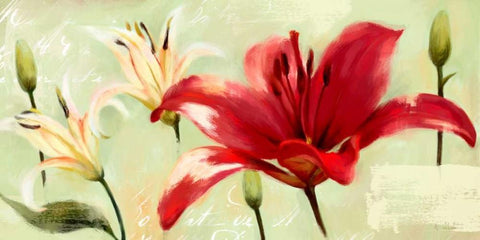 Bursting Lilies Garden 2 Black Ornate Wood Framed Art Print with Double Matting by Art Atelier Alliance