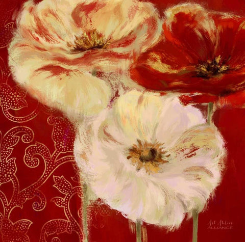 Eastern Poppies 2 White Modern Wood Framed Art Print with Double Matting by Art Atelier Alliance