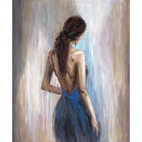 Blue Backless 2 Black Modern Wood Framed Art Print by Art Atelier Alliance