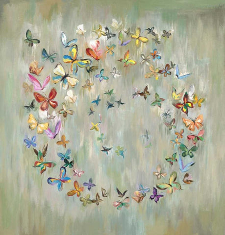 Butterfly Circle 1 White Modern Wood Framed Art Print with Double Matting by Art Atelier Alliance