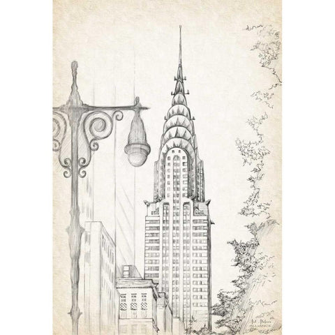 A New York Avenue Sketch White Modern Wood Framed Art Print by Art Atelier Alliance