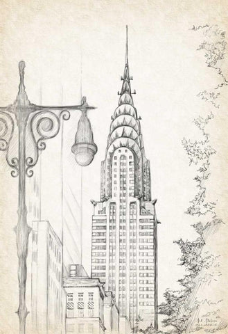 A New York Avenue Sketch White Modern Wood Framed Art Print with Double Matting by Art Atelier Alliance