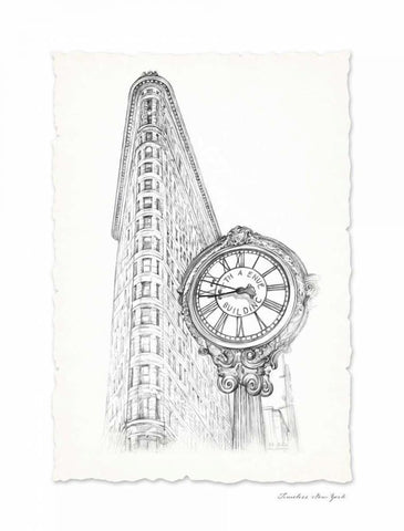 New York Sketch Pen and Ink Black Ornate Wood Framed Art Print with Double Matting by Art Atelier Alliance
