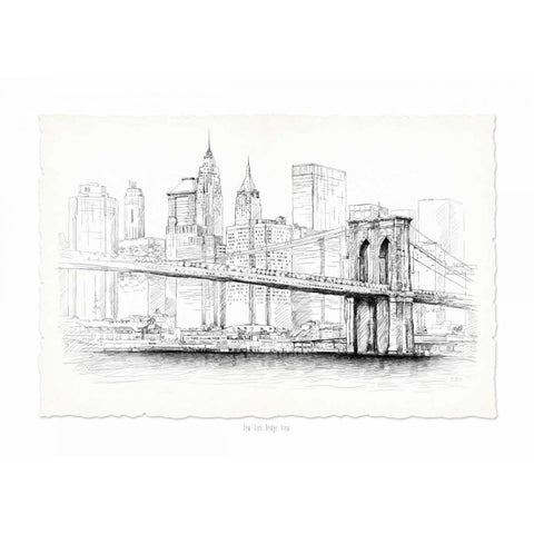 Brooklyn Bridge Pen and Ink Black Modern Wood Framed Art Print by Art Atelier Alliance