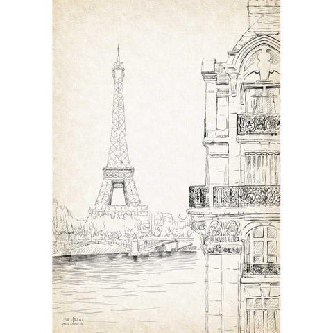 Paris Sketch Book Black Modern Wood Framed Art Print with Double Matting by Art Atelier Alliance