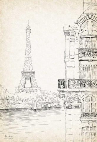 Paris Sketch Book White Modern Wood Framed Art Print with Double Matting by Art Atelier Alliance