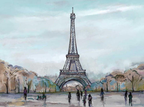 Watercolour Sketch Book Paris White Modern Wood Framed Art Print with Double Matting by Art Atelier Alliance
