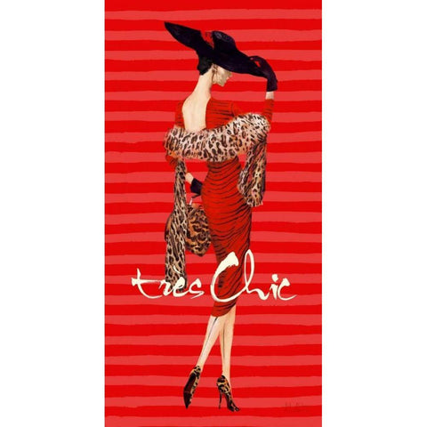 Tres Chic Fashion Illustration In Red White Modern Wood Framed Art Print by Art Atelier Alliance