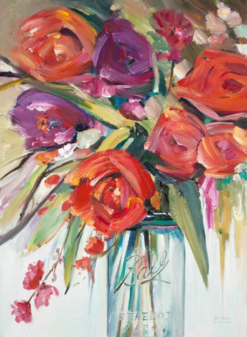 Lush Painterly Bouquet Black Ornate Wood Framed Art Print with Double Matting by Art Atelier Alliance