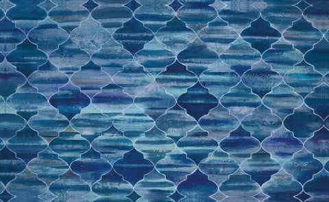 Blue Lattice White Modern Wood Framed Art Print with Double Matting by Art Atelier Alliance