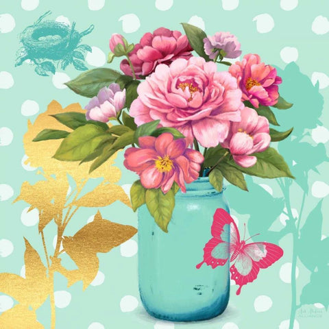 Mint Mason Jar Bouquet White Modern Wood Framed Art Print by Art Atelier Alliance