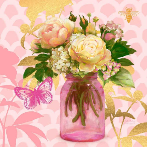 Pink Mason Jar Bouquet Black Modern Wood Framed Art Print by Art Atelier Alliance