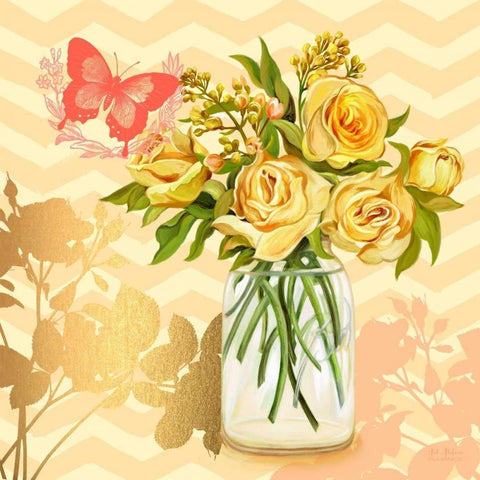 Yellow Mason Jar Bouquet Black Ornate Wood Framed Art Print with Double Matting by Art Atelier Alliance