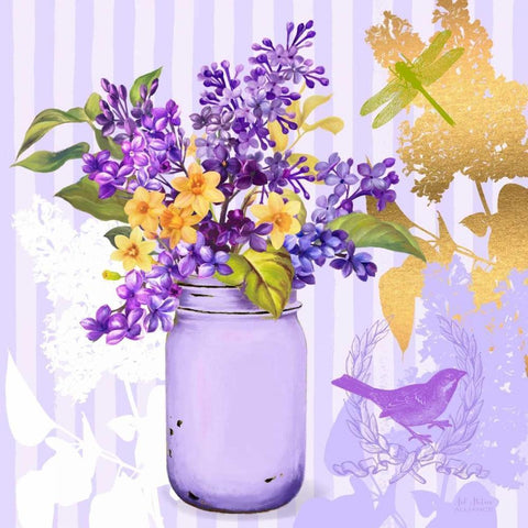 Lilac Mason Jar Bouquet Black Modern Wood Framed Art Print with Double Matting by Art Atelier Alliance