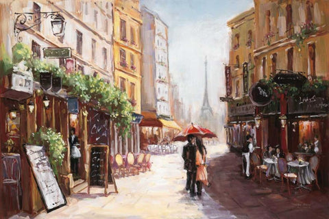 Parisienne Romance White Modern Wood Framed Art Print with Double Matting by Art Atelier Alliance