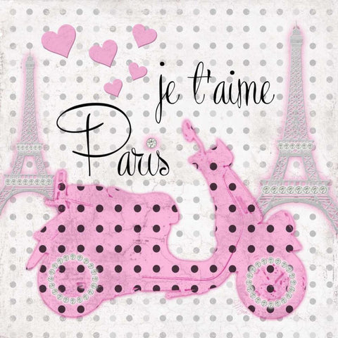 A Pink Scooter Kind Of Day White Modern Wood Framed Art Print by Amori, Miyo