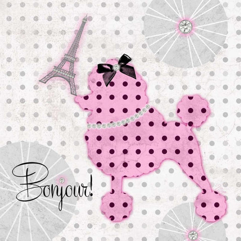 A Pink Poodle Kind of Day Black Modern Wood Framed Art Print by Amori, Miyo