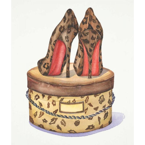 Leopard Heels White Modern Wood Framed Art Print by Jing, Jin