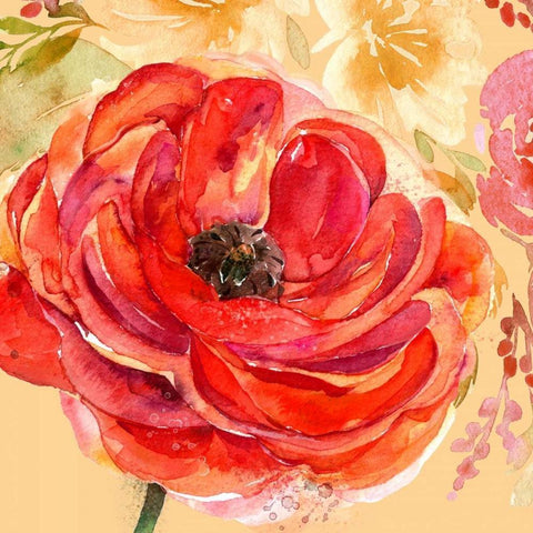 Festive Flowers 1 Black Modern Wood Framed Art Print by Jin, Jing