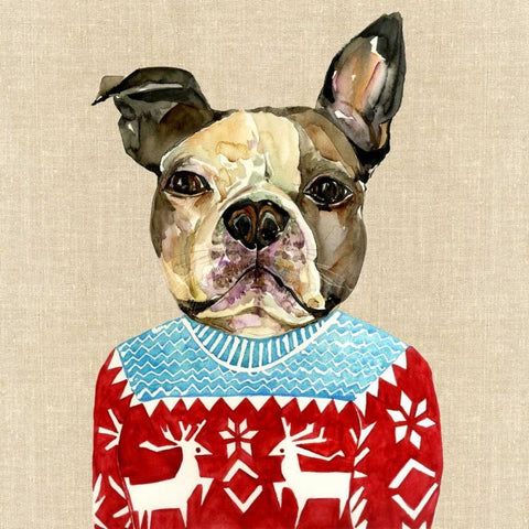 French Bulldog in a Red Sweater White Modern Wood Framed Art Print by Jing, Jin