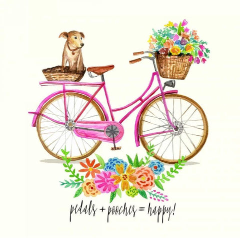 Pedals + Pooches White Modern Wood Framed Art Print with Double Matting by Jing, Jin