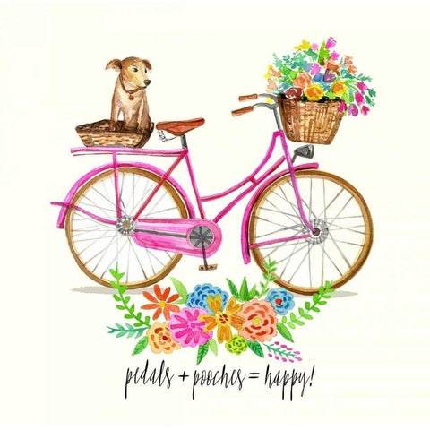 Pedals + Pooches White Modern Wood Framed Art Print by Jing, Jin