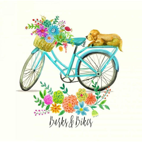Barks and Bikes Black Modern Wood Framed Art Print by Jing, Jin