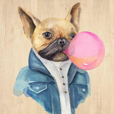 A Blowing Bubble French Bulldog White Modern Wood Framed Art Print by Jing, Jin