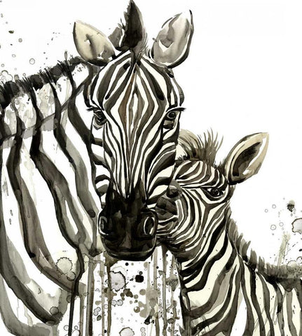 Zebra Cuddles Black Ornate Wood Framed Art Print with Double Matting by Jing, Jin