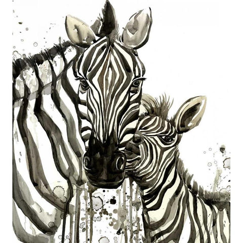 Zebra Cuddles Black Modern Wood Framed Art Print by Jing, Jin