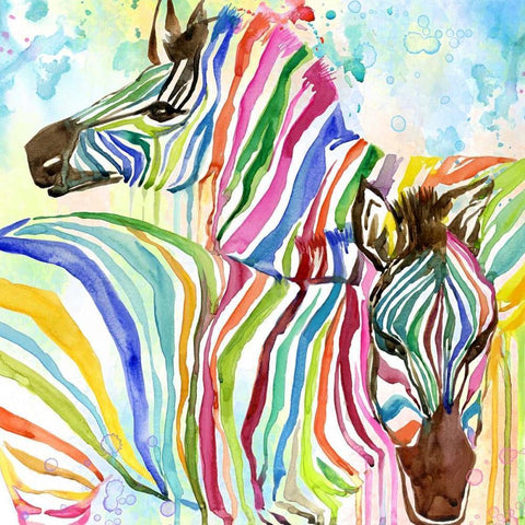 Multicolor Zebras White Modern Wood Framed Art Print by Jing, Jin