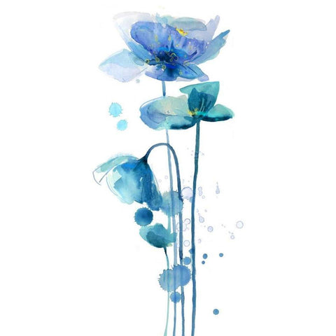 Indigo Poppy 1 Black Modern Wood Framed Art Print with Double Matting by Jing, Jin