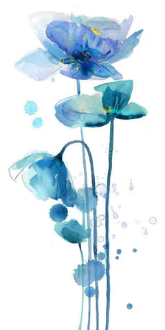 Indigo Poppy 1 Black Ornate Wood Framed Art Print with Double Matting by Jing, Jin