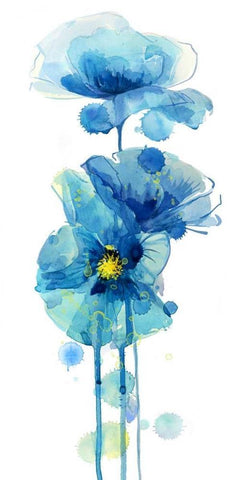 Indigo Poppy 3 Black Ornate Wood Framed Art Print with Double Matting by Jing, Jin