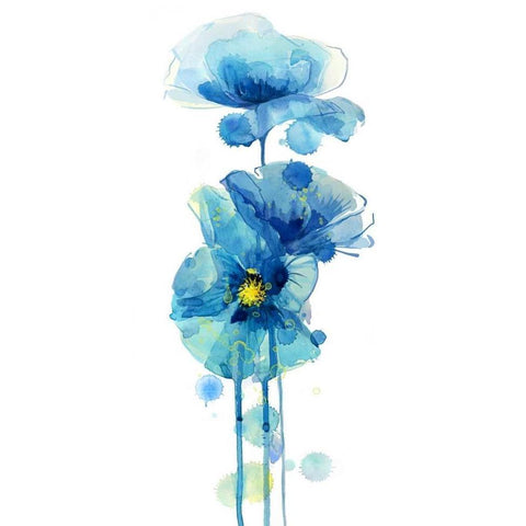 Indigo Poppy 3 Black Modern Wood Framed Art Print by Jing, Jin
