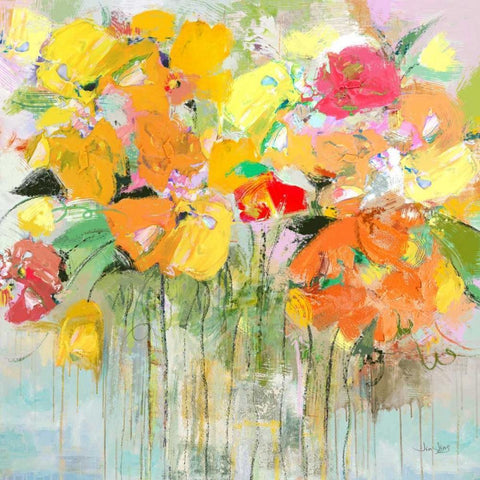 Jubilant White Modern Wood Framed Art Print by Jing, Jin