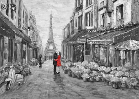 Romance in Red White Modern Wood Framed Art Print with Double Matting by Zheng, James