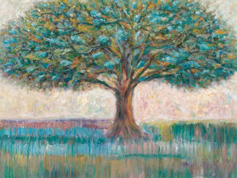 Tree of Life Landscape White Modern Wood Framed Art Print with Double Matting by Zheng, James