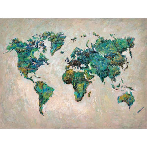 Wonderful World MAP White Modern Wood Framed Art Print by Zheng, James