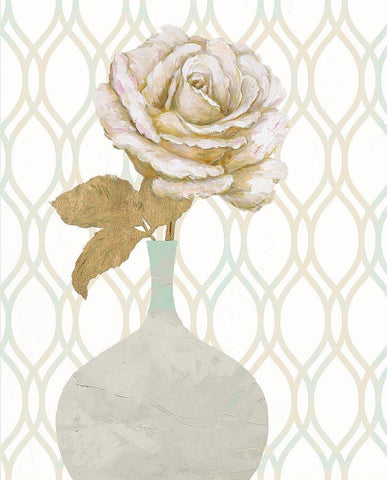 Gilded Rose 1 White Modern Wood Framed Art Print with Double Matting by Zheng, James