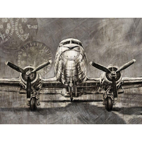 Vintage Jet Plane Black Modern Wood Framed Art Print with Double Matting by Zheng, James