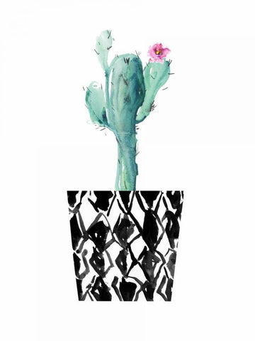 Little Cactus White Modern Wood Framed Art Print with Double Matting by London, Dakota