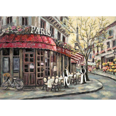 Flower Market Cafe Black Modern Wood Framed Art Print with Double Matting by Brighton, William