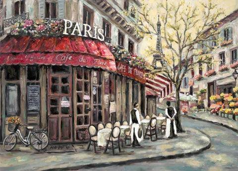 Flower Market Cafe White Modern Wood Framed Art Print with Double Matting by Brighton, William