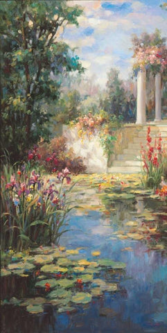 The Water Garden Black Ornate Wood Framed Art Print with Double Matting by Oxley, Vail