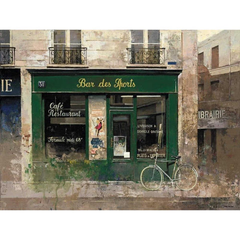 Bar des Sports Gold Ornate Wood Framed Art Print with Double Matting by Hak, Chiu Tak