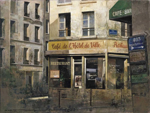 Hotel de Ville White Modern Wood Framed Art Print with Double Matting by Hak, Chiu Tak