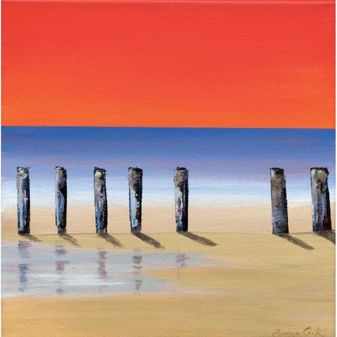 Red sky beach IV White Modern Wood Framed Art Print by Cook, Andrea