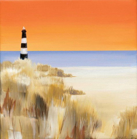 Lighthouse Sunset White Modern Wood Framed Art Print with Double Matting by Cook, Andrea